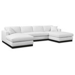Meridian Furniture - Johanna Black Linen Textured Fabric 3pc. Sectional, White, Black Finish - Gather your whole crew for family movie night on this cream Johanna linen textured fabric sectional sofa. Upholstered in rich white linen textured fabric and featuring a black finish solid wood base, this sectional exudes a mid-century charm that's both elegant and comfortable. The eucalyptus wood frame provides durability and ensures lasting performance and use, while the plush seat and pillowy back cushions offer a cozy seating experience.