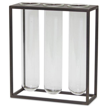 Vases in Stand 8"Lx9"H Iron/Glass