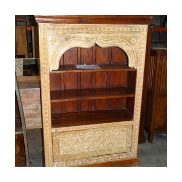2-Toned Ornately Carved Book Shelf
