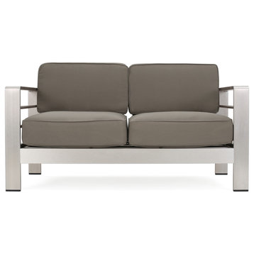 Crested Bay Outdoor Aluminum Loveseat, Silver+gray