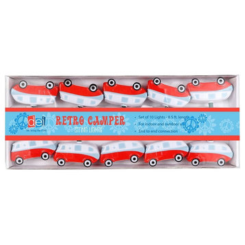 Red and White Camper Electric String Lights 10 Count Retro Look