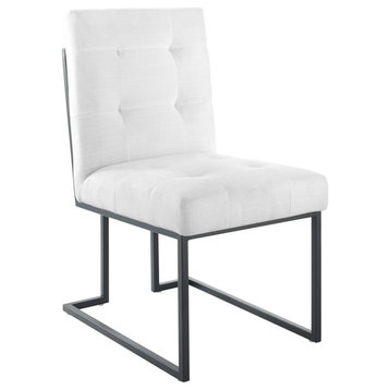 Tufted Dining Chair, Industrial Modern Contemporary Black Steel Side Chair, Whit