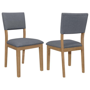 Set of 2 Open Back Fabric Upholstered Dining Side Chairs, Blue and Brown