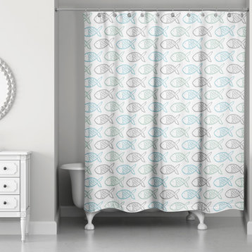 Blue Fishy Pattern 71x74 Shower Curtain