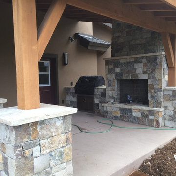 Outside fireplace with dry stack stone