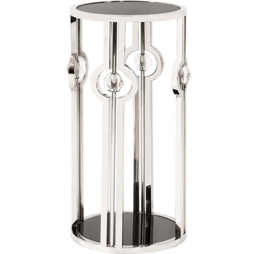 Stainless Steel Pedestal With Tempered Glass and Acrylic Ball Details, Black, S