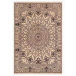 Bareens Designer Rugs - Rustic Heriz Ziegler Lieselot Ivory Beige Hand-Knotted Rug - 8'1'' x 10'2'' - Enhance the ambiance of your home with this magnificent Persian-influenced Turkish hand-knotted rug made by skilled artisans capable of creating the most exceptional vegetable dyes and hand-spun wool. This exquisite handmade rug is a one-of-a-kind Peshawar Kafkaz, otherwise identified as Chobi, Chobi Peshawar, Oushak, or Ziegler rug. These handmade rugs are crafted in Pakistan utilizing superior-quality wool imported from Australia, New Zealand, and Korea in two types of weaves: the Persian weave and the Mori weave. This rug is meticulously crafted by hand using the finest natural vegetable dyes extracted from local plants. The artisans use a blend of hand-spun local and fine merino wool, resulting in a rug with a compelling texture, higher lanolin content, and longer staple. The artisans occasionally incorporate natural or artificial silk into the pile to enhance specific motifs. The finished product is an awe-inspiring execution of flawless design and an understated palette that exudes elegance.
