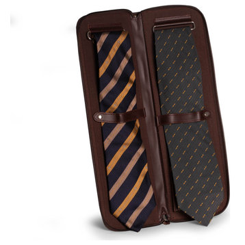 Cognac Leather Travel Tie Case, Removable Storage Compartment
