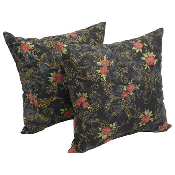 17" Jacquard Throw Pillows With Inserts, Set of 2, Midnight Rosebud