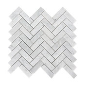 Carrara Herringbone Pattern Polished Tile, White, Sample