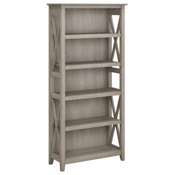 Bush Furniture Key West Tall 5 Shelf Bookcase, Washed Gray
