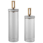 Uttermost - Uttermost Hayworth Seeded Glass Containers, 2-Piece Set - Made With Clear Seeded Glass, These Containers May Serve As Stylish Accessories Or Useful Storage. Each Has An Elegant White Marble Lid With A Brushed Brass Accent. Sizes: Sm-6x18x6, Lg-6x22x6