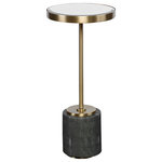 Uttermost - Uttermost Laurier Mirrored Accent Table - Stylish And Sophisticated, This Round Accent Table Features A Gray Faux Shagreen Base Paired With An Iron Support In Rich Brushed Brass And A Beveled Mirror Top.