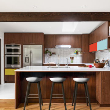 Mid-Century Modern Kitchen with Pocket Door Walk-In Pantry