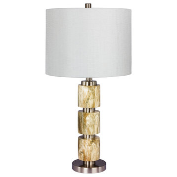 27" Smooth Resin & Metal Table Lamp, Brushed Steel With Brown Faux Marble