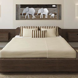 Parade of elephants on natural wood frame- Steel and reclaimed wood - Artwork