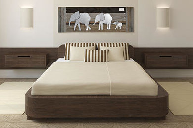 Parade of elephants on natural wood frame- Steel and reclaimed wood