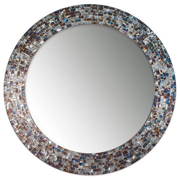 DecorShore 24" Decorative Mosaic Glass Wall Mirror, Silver