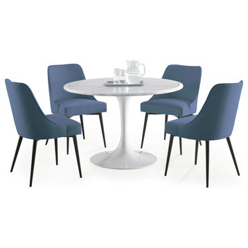 Colfax White Marquina Marble Dining Set, Blue