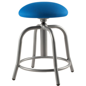 Designer Stool Height Adjustable and Fabric Padded Cobalt Blue Seat, Grey Frame