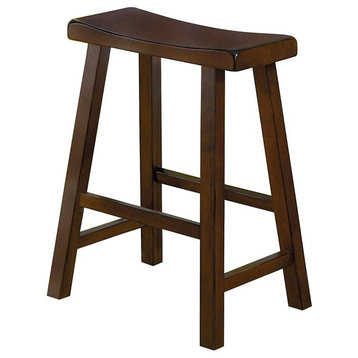 Wooden 24" Counter Height Stool With Saddle Seat, Warm Cherry Brown, Set Of 2