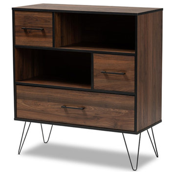 Two-Tone Walnut Brown and Black Finished Wood 1-Drawer Bookcase