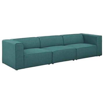 Gamine 3 Piece Upholstered Fabric Sectional Sofa Set, Teal