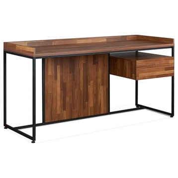 Modern Desk, Minimalist Design With Metal Frame & Multi Tone Brown Finished Top