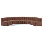 Meridian Furniture - Arc Vegan Leather Upholstered 7-Pc. U-Shaped Modular Sectional, Cognac - Unleash modern opulence with the Arc Vegan Leather 7pc. Sectional. Crafted for the modern connoisseur, this Sectional injects an air of refined luxury into any space. Its sleek silhouette, upholstered in supple cognac vegan leather, exudes timeless sophistication while the deep channel tufting adds textural intrigue, further elevating the chair's visual appeal. The modular design makes it a versatile chameleon, effortlessly adapting to your evolving needs and preferences. Whether you envision it gracing a chic living room corner, basking in the glow of a bedroom window, or adding a touch of drama to a home office, the Arc seamlessly complements your unique interior aesthetic.