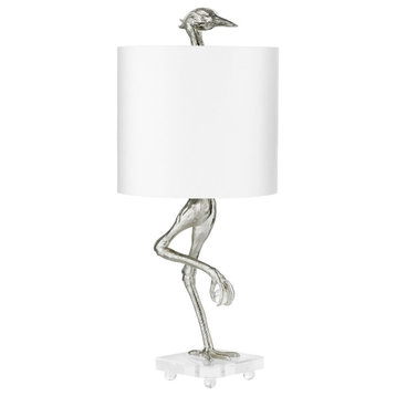 Contemporary 1 Light Table Lamp Long Leg Ibis Bird Silver Leaf Base on a