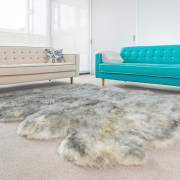 Ivory Grey Tip Sheepskin Rug with White Mohair Throw