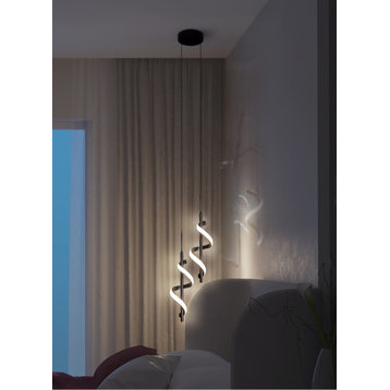 Modern Creative LED Chandelier for Bedroom, Living Room, Hallway, Black, B, Warm Light