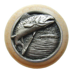 Inviting Home Inc. - Leaping-Trout Natural Wood Knob, Unfinished With Antique-Style Pewter - Cabinet And Drawer Knobs
