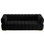 Meridian Furniture - Gwen Velvet Upholstered Chair, Black, Sofa - Experience untold comfort blended with impeccable style when you bring home this Gwen velvet sofa. Rich black velvet upholstery covers the sofa, giving it a sleek feel that meshes well with its heavily padded designthe combination of which beckons you to sit down and take a load off. Deep biscuit tufting adds to the oversized look of this welcoming sofa, with tufting also serving to keep the fill inside aloft. Two sets of legs come with the Gwen sofa for a custom finish in gold or chrome.