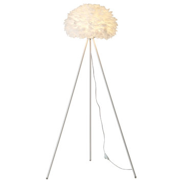 White Iron Floor Lamp With White Feather Ball