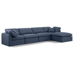 Meridian Furniture - Indulge Upholstered Modular L-Shaped Sectional, Navy, 5-Piece: 2 Armless Chair, 2 Corner Chair, 1 Ottoman, Down Stuffed Linen Textured Fabric - Experience ultimate comfort and style with our navy linen textured fabric Indulge Sectional. The luxurious linen texture of the fabric will elevate the aesthetic of any room. This sofa provides ample space for you to relax while its modular build offers the option of unlimited configurations. Whether you're looking to add a stylish element to your living room or a comfortable seating option to your bedroom, this sofa is the perfect choice.