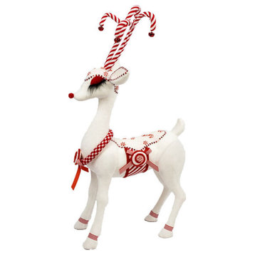December Diamonds Candy Cane Lace 28" White Candy Reindeer