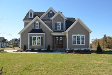 Bathroom - mid-sized craftsman 3/4 bathroom idea in Raleigh with shaker cabinets, white cabinets and granite countertops