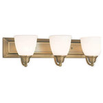 Livex Lighting - Livex Lighting 10503-01 Springfield - Three Light Bath Vanity - Mounting Direction: Up/Down  ShSpringfield Three Li Antique Brass Satin  *UL Approved: YES Energy Star Qualified: n/a ADA Certified: n/a  *Number of Lights: Lamp: 3-*Wattage:100w Medium Base bulb(s) *Bulb Included:No *Bulb Type:Medium Base *Finish Type:Antique Brass