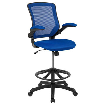 MidBack Blue Mesh Ergonomic Drafting Chair with Adjustable Foot Ring and...