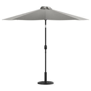 Kona 9 FT Round Umbrella w/Crank and Tilt Function & Standing Umbrella Base, Gra