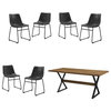 Home Square 7-Piece Traditional Fabric & Solid Wood Dining Set in Oak/Black