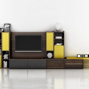 Photo of a modern home cinema in New York.