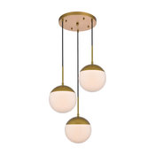 18" Modern 3-Light Pendant With Frosted White Glass, Brass