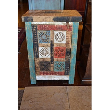 La Boca Rustic Distressed Hand Carved Wood End Table Night Stand Cabinet