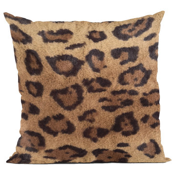 Plutus Brown Jaguar Faux Fur Luxury Throw Pillow, Brown, 22" x 22"