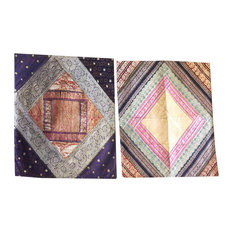 Designer Throw Pillow Sham Vintage Sari Border Patchwork Silk Cushion Covers 16"