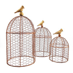 Farmhouse Garden Statues And Yard Art Decorative Wire Birdcages, Set of 3