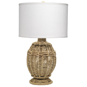 Small Urn Table Lamp, Jute With Medium Drum Shade, White Linen