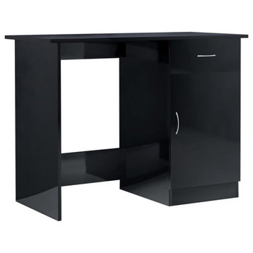 vidaXL Desk Computer Desk Home Office Desk High Gloss Black Engineered Wood